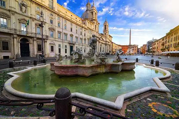 Piazza Navona square in Rome with fountains and baroque buildings